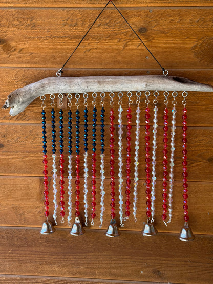 Glass Bead Driftwood American Flag Suncatcher / Wind Chime - large