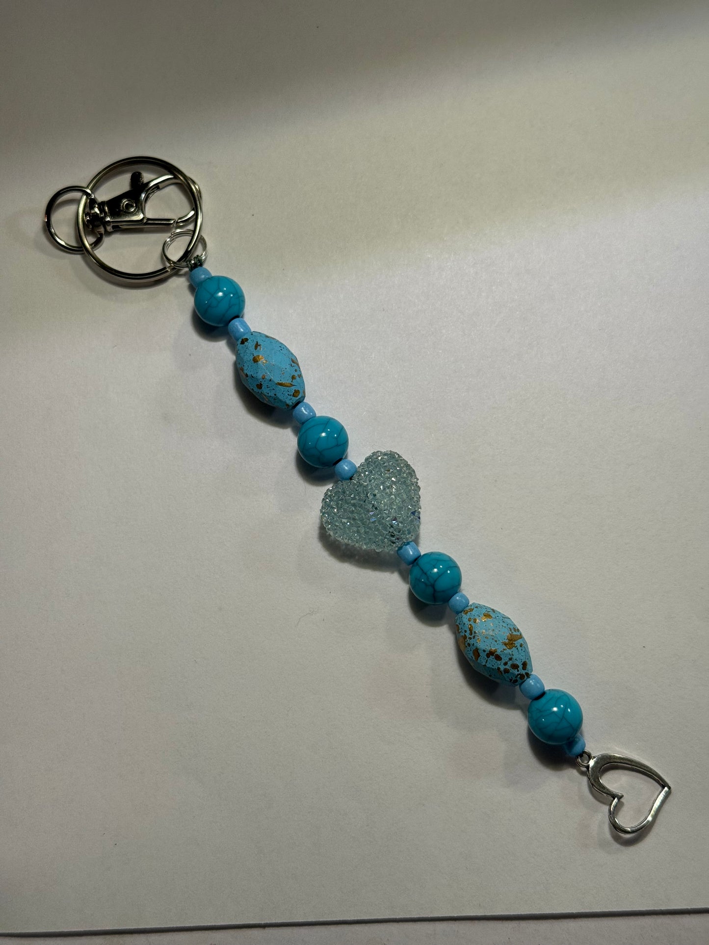 Blue Heart Beaded Keychain | Turquoise Purse Charm | Handmade Key Ring with Heart Charm | Valentine Gift for Her | Bag Accessory