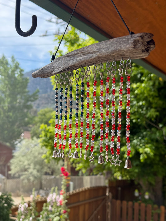 American Flag Seed Bead Driftwood Glass Bead Suncatcher