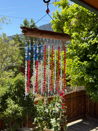 Glass Bead and Driftwood American Flag Suncatcher - medium