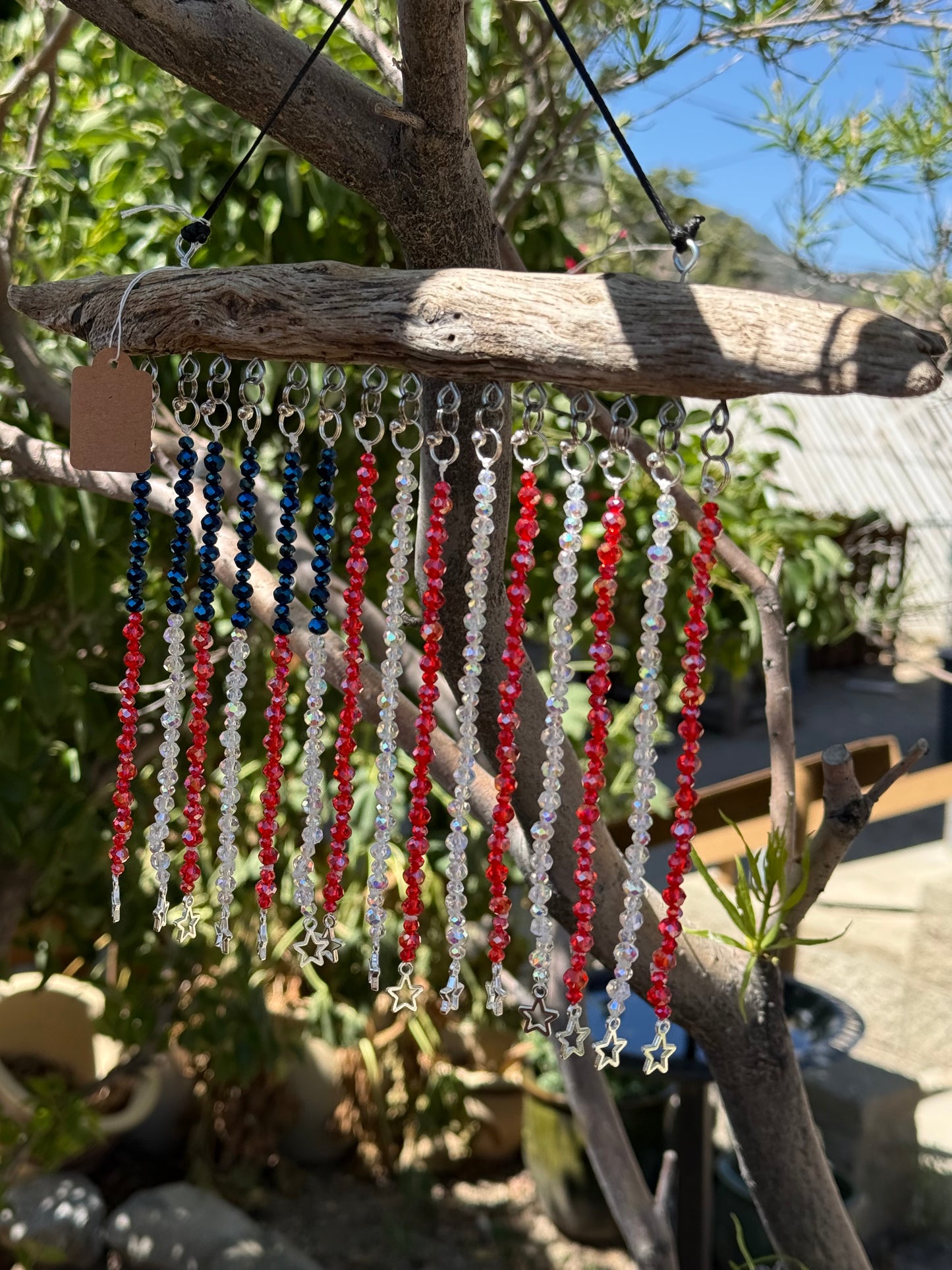American Flag Glass Bead Driftwood Suncatcher - Medium 2