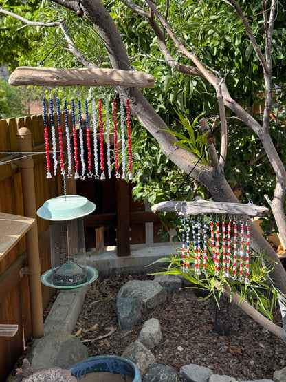 American Flag Glass Bead Driftwood Suncatcher
