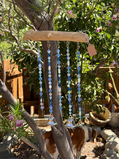 Coastal Beaded Suncatcher with Driftwood | Ocean Blue Hanging Decor