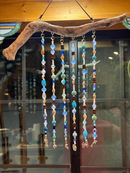 Blue Glass and Driftwood Suncatcher