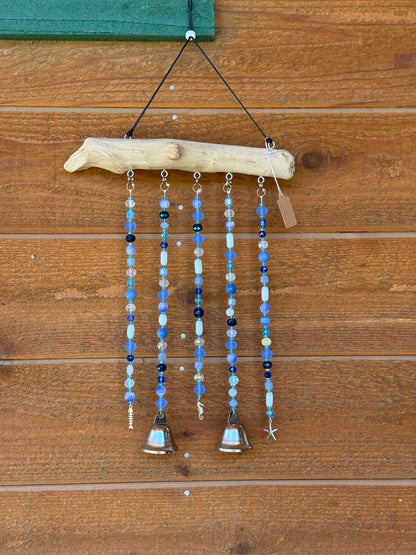 Coastal Beaded Suncatcher with Driftwood | Ocean Blue Hanging Decor
