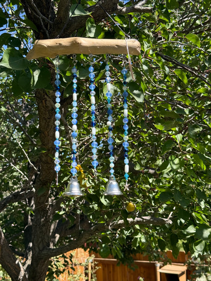 Coastal Beaded Suncatcher with Driftwood | Ocean Blue Hanging Decor