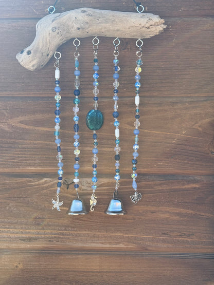 Blue Glass and Driftwood Wind Chime / Suncatcher