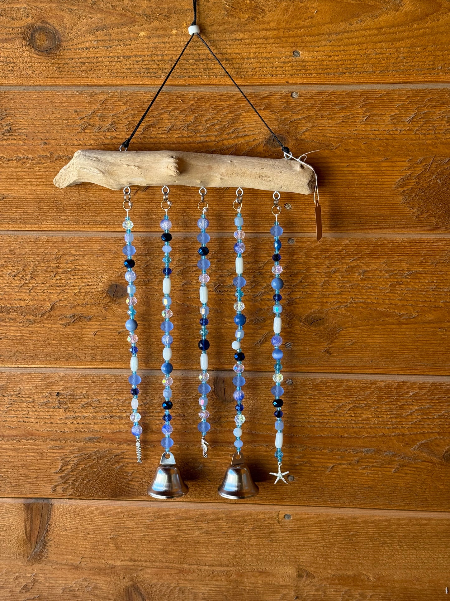 Coastal Beaded Suncatcher with Driftwood | Ocean Blue Hanging Decor