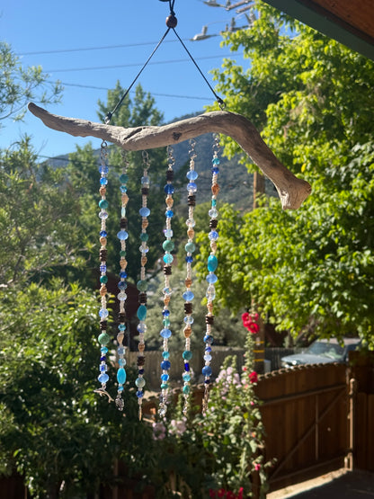Blue Glass and Driftwood Suncatcher