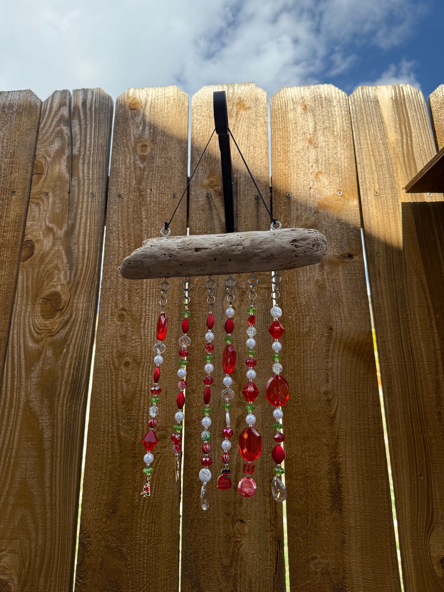 Handcrafted Christmas Driftwood Suncatcher - Red