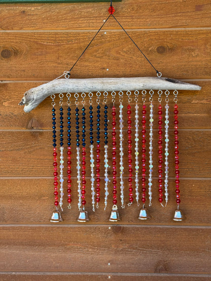Glass Bead Driftwood American Flag Suncatcher / Wind Chime - large