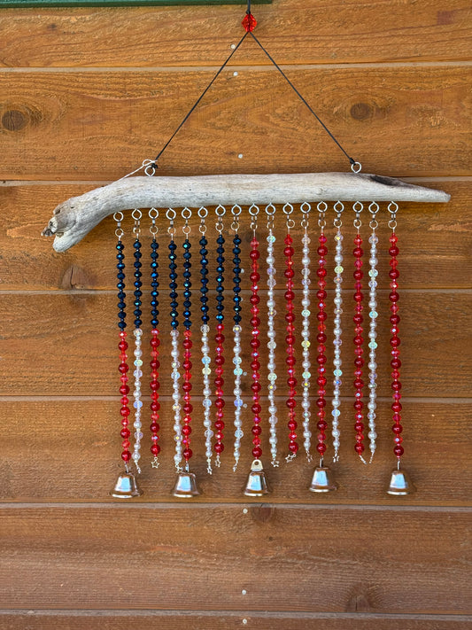 Glass Bead Driftwood American Flag Suncatcher / Wind Chime - large