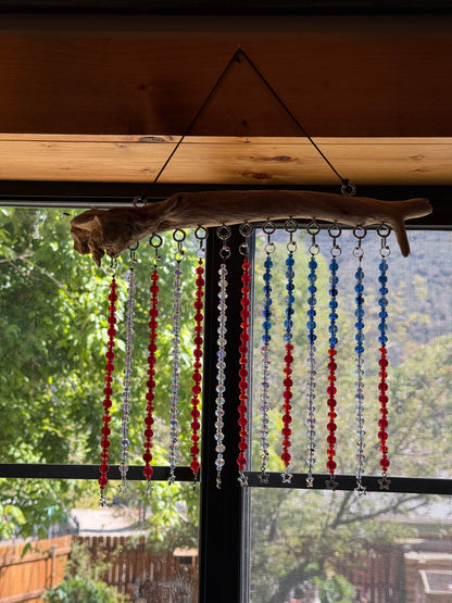 Handmade American Flag Driftwood Beaded Suncatcher