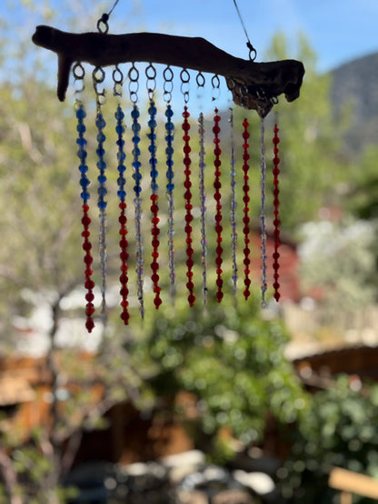 Handmade American Flag Driftwood Beaded Suncatcher