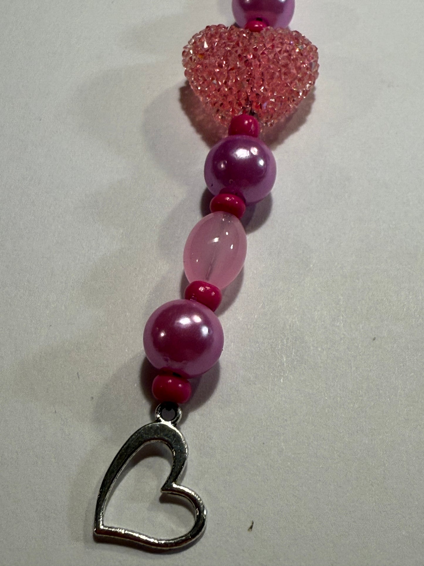 Pink Heart Beaded Keychain or Purse Charm | Valentine Gift for Her | Romantic Handmade Accessory | Love Heart Keyring
