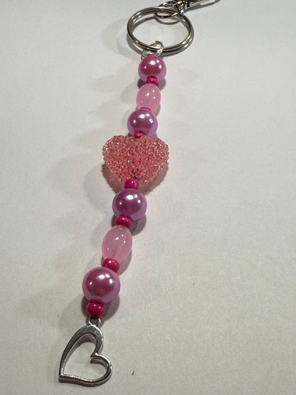 Pink Heart Beaded Keychain or Purse Charm | Valentine Gift for Her | Romantic Handmade Accessory | Love Heart Keyring