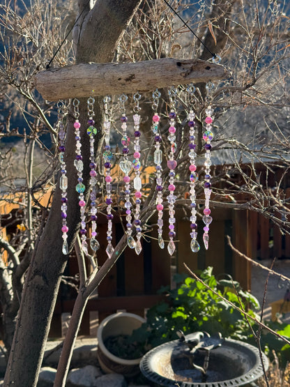 Coastal Beaded Suncatcher with Driftwood | Ocean Blue Hanging Decor