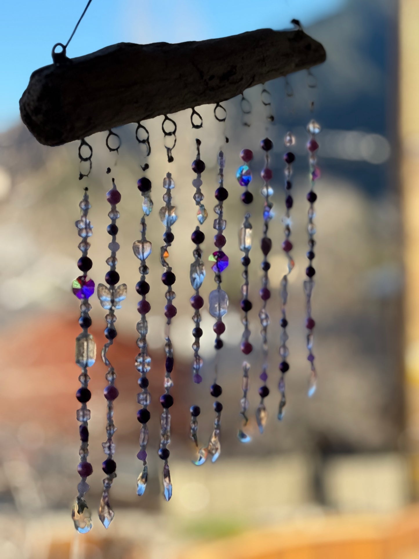 Coastal Beaded Suncatcher with Driftwood | Ocean Blue Hanging Decor