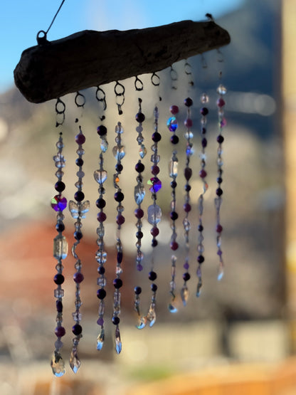 Coastal Beaded Suncatcher with Driftwood | Ocean Blue Hanging Decor