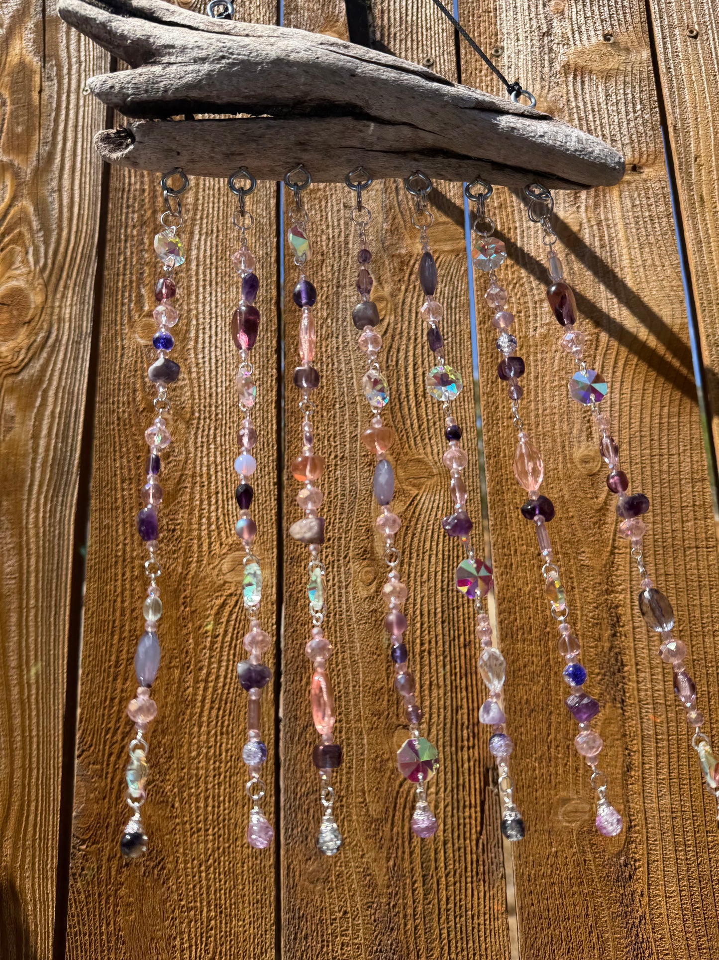 Purple Beaded Suncatcher with Driftwood | Boho Window Decor | Glass Beads | Handmade Hanging Suncatcher