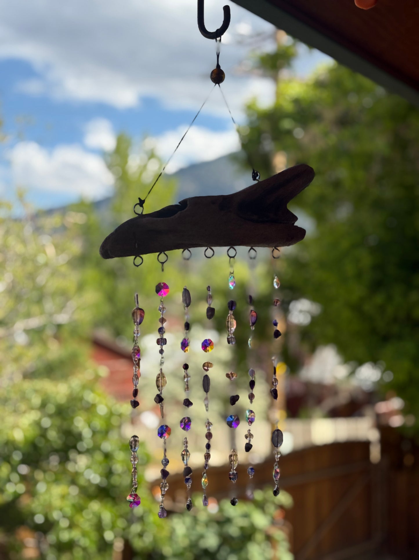 Purple Beaded Suncatcher with Driftwood | Boho Window Decor | Glass Beads | Handmade Hanging Suncatcher