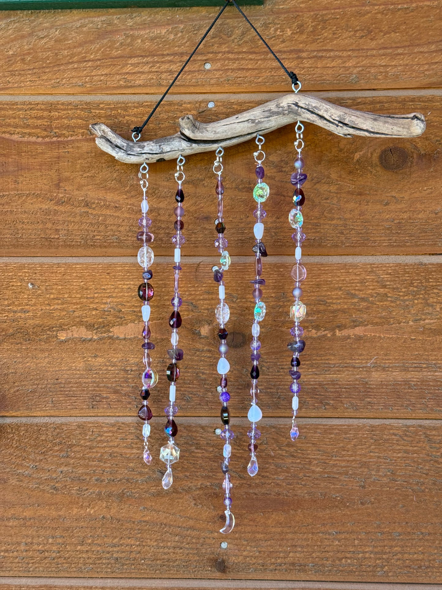 Purple Glass Bead Driftwood Suncatcher -