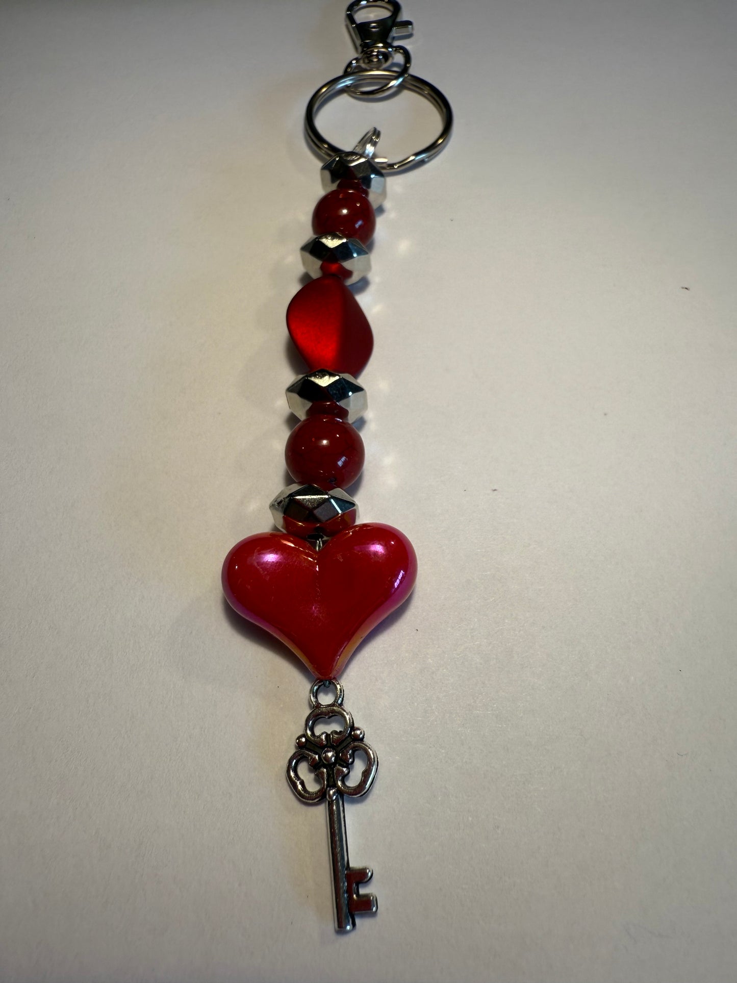 Red Heart Beaded Keychain / Purse Charm