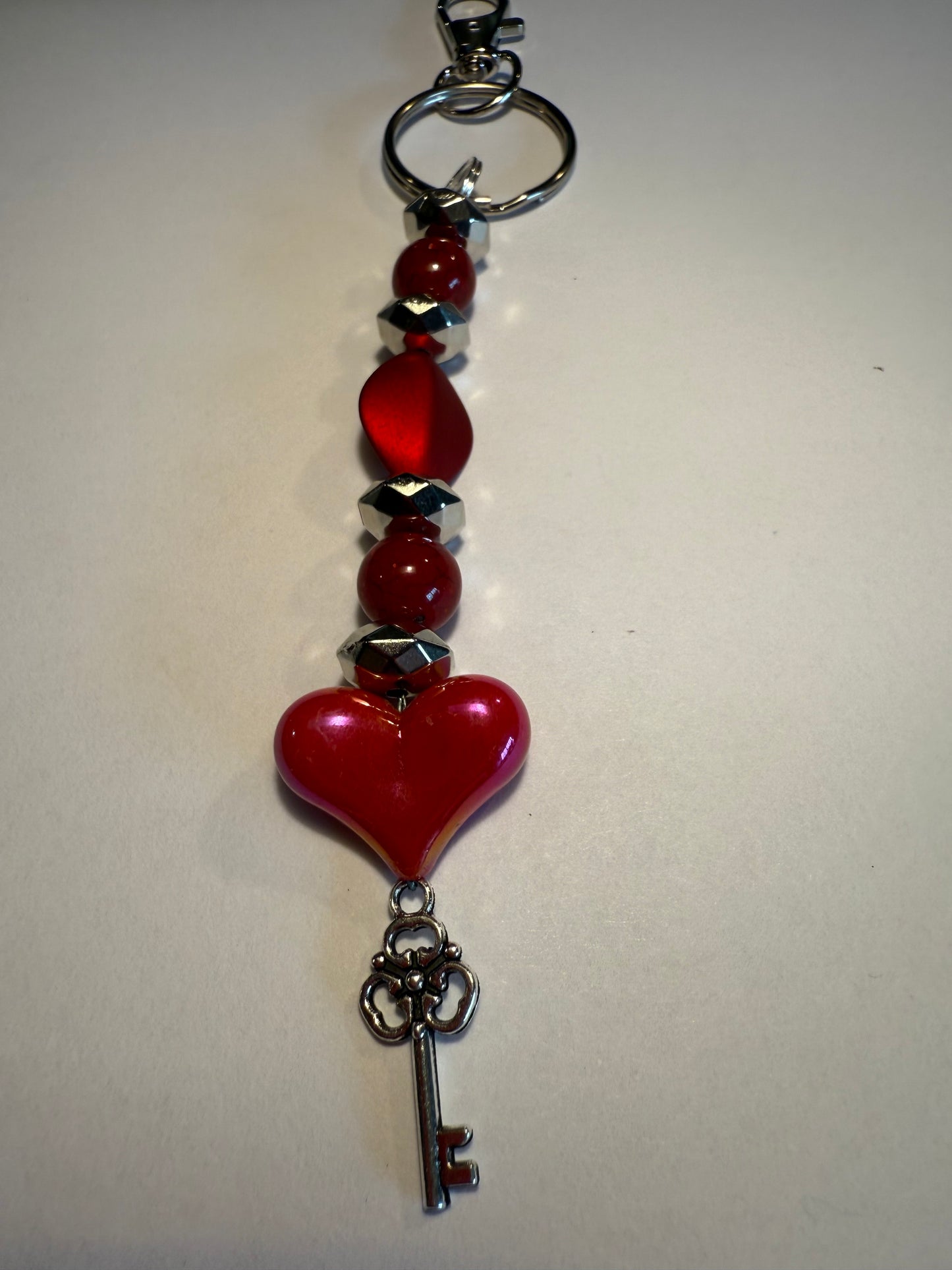 Red Heart Beaded Keychain / Purse Charm