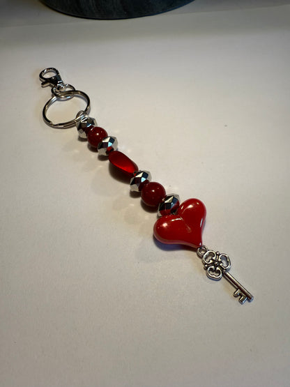 Red Heart Beaded Keychain / Purse Charm