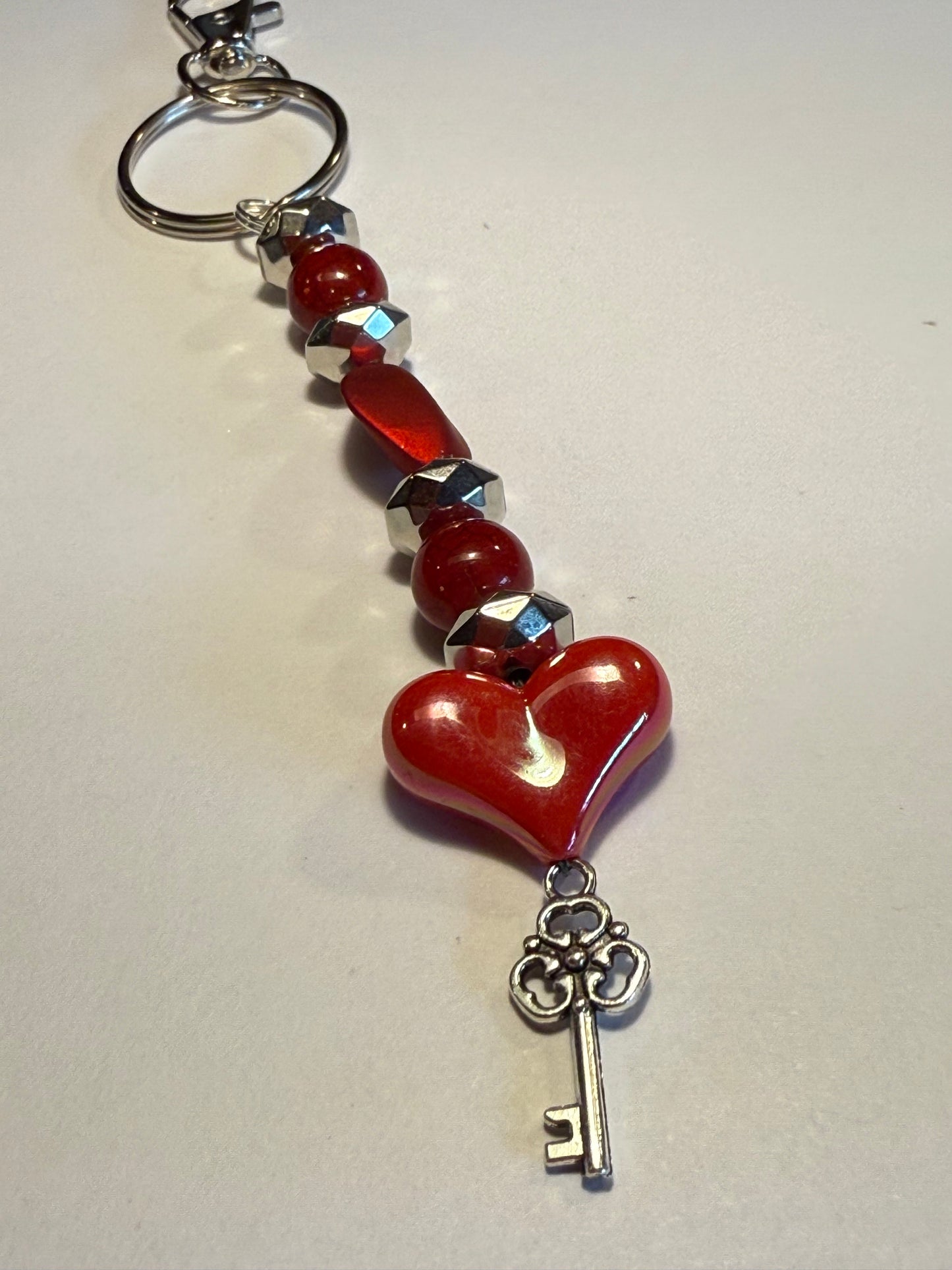Red Heart Beaded Keychain / Purse Charm
