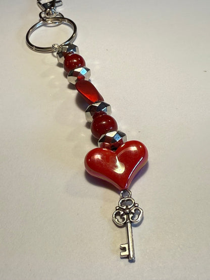 Red Heart Beaded Keychain / Purse Charm