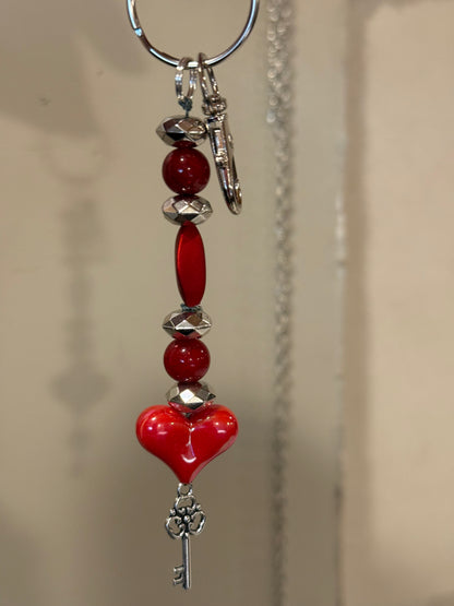 Red Heart Beaded Keychain / Purse Charm