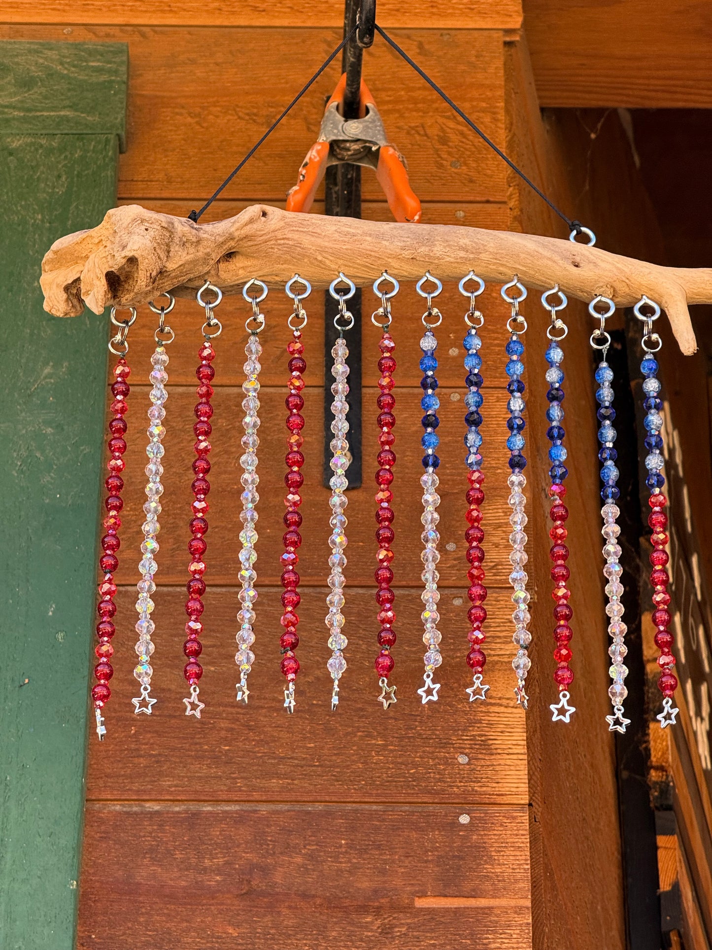 Handmade American Flag Driftwood Beaded Suncatcher