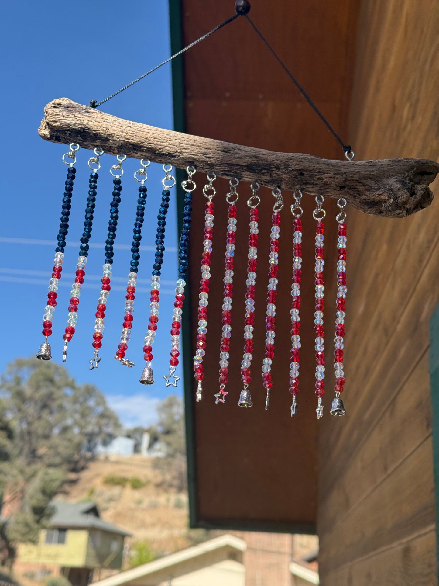 American Flag Glass Bead Driftwood Suncatcher - Med 3