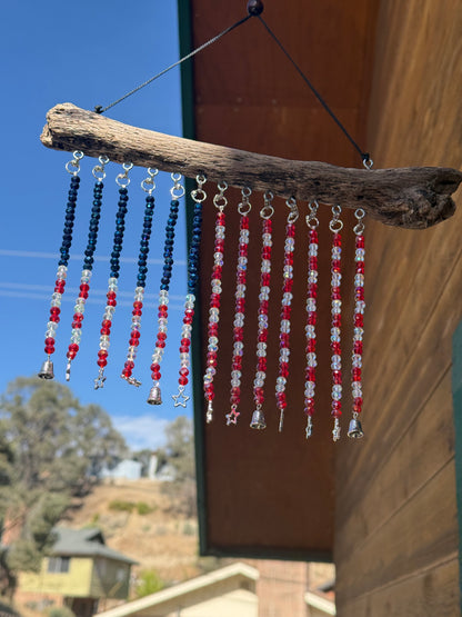 American Flag Glass Bead Driftwood Suncatcher - Med 3