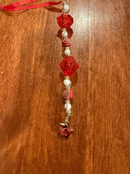 Red - White Beaded Christmas Tree Ornament