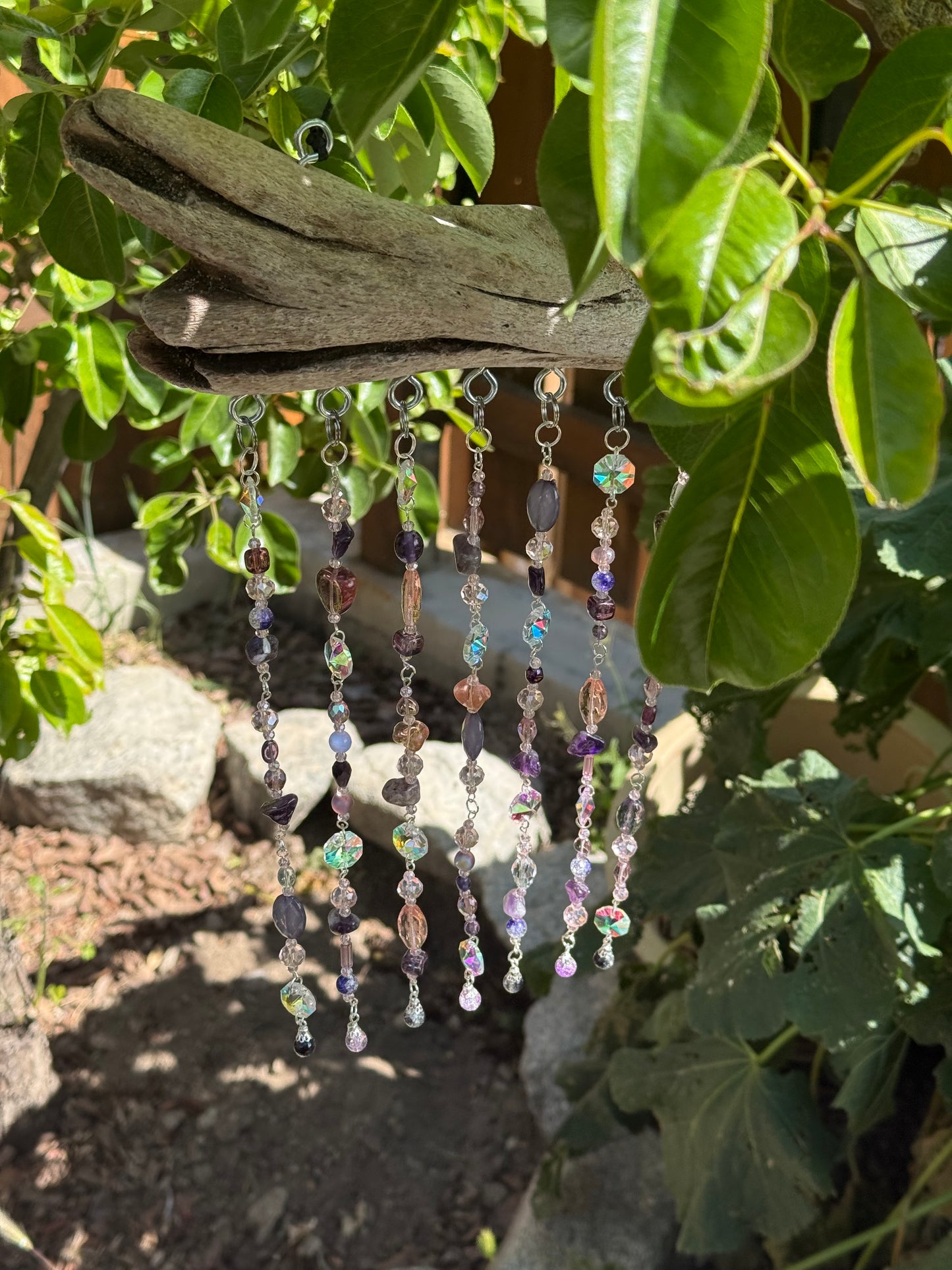 Purple Beaded Suncatcher with Driftwood | Boho Window Decor | Glass Beads | Handmade Hanging Suncatcher