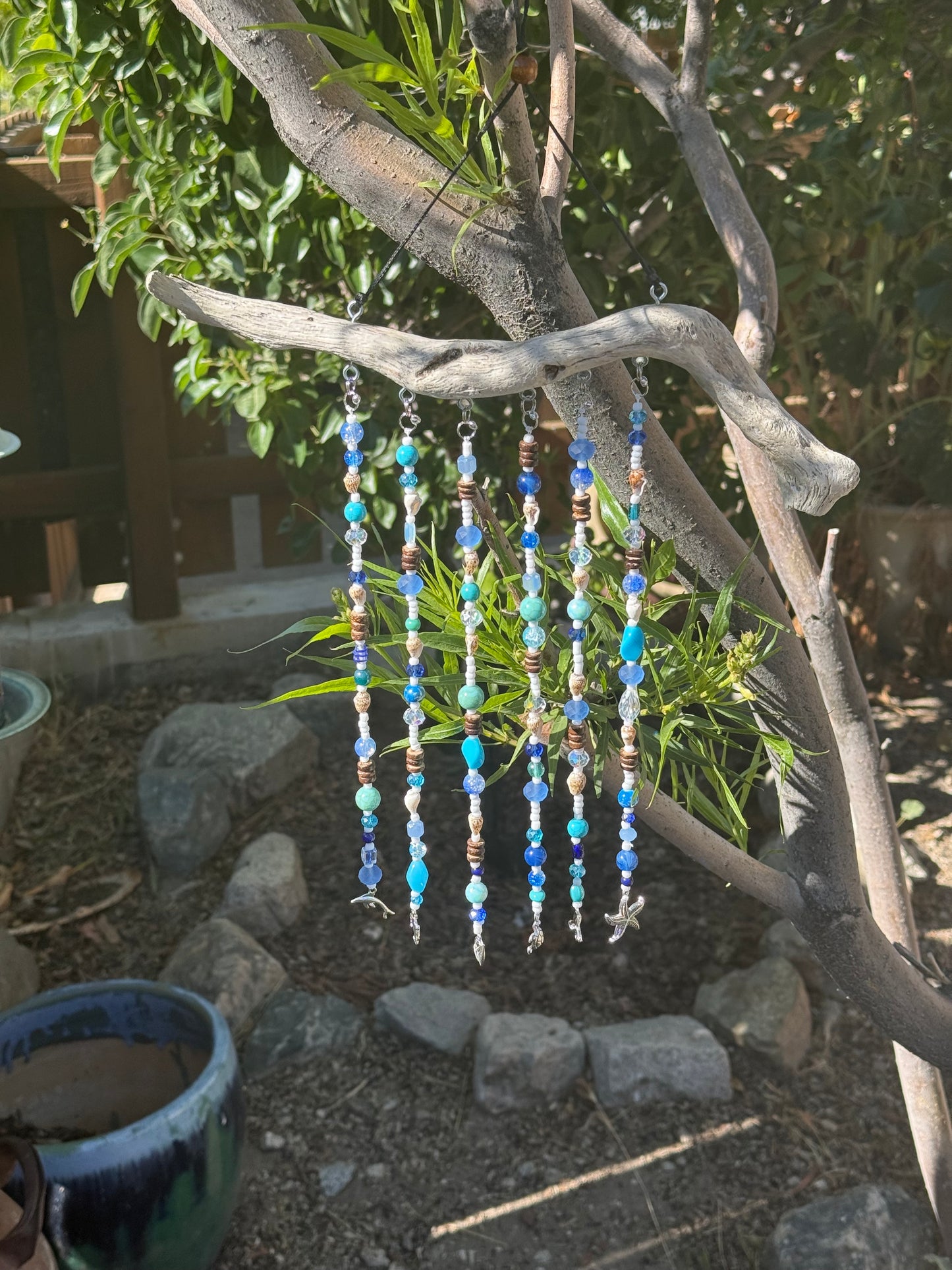 Blue Glass and Driftwood Suncatcher