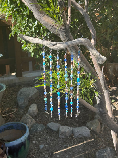 Blue Glass and Driftwood Suncatcher