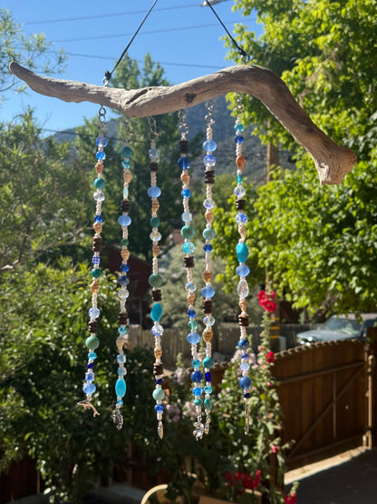 Blue Glass and Driftwood Suncatcher