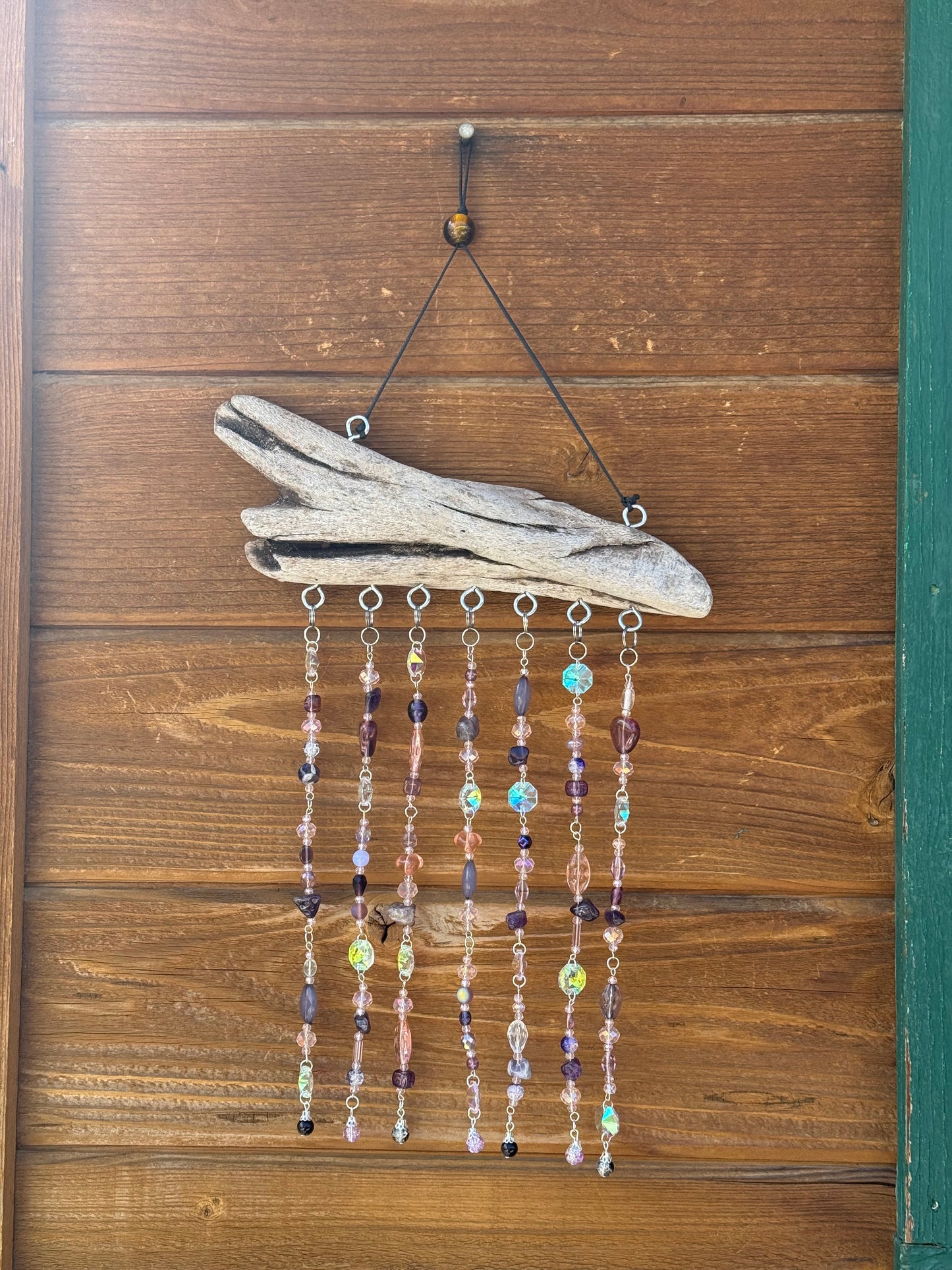 Purple Beaded Suncatcher with Driftwood | Boho Window Decor | Glass Beads | Handmade Hanging Suncatcher