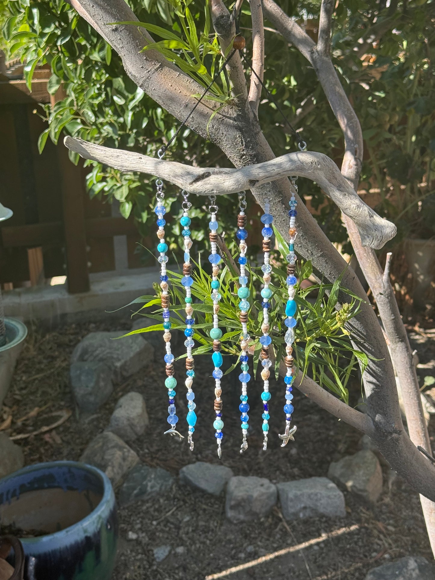 Blue Glass and Driftwood Suncatcher