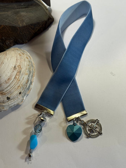 Ocean Blue nauticall Bookmark | Handmade Ribbon Bookmark with Nautical Charm | Beach Reader Gift | Gift Box Included
