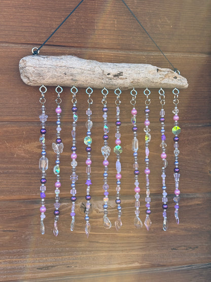Coastal Beaded Suncatcher with Driftwood | Ocean Blue Hanging Decor