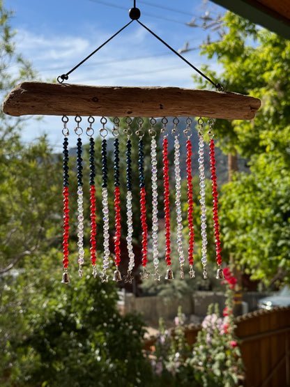American Flag Glass Bead Driftwood Suncatcher