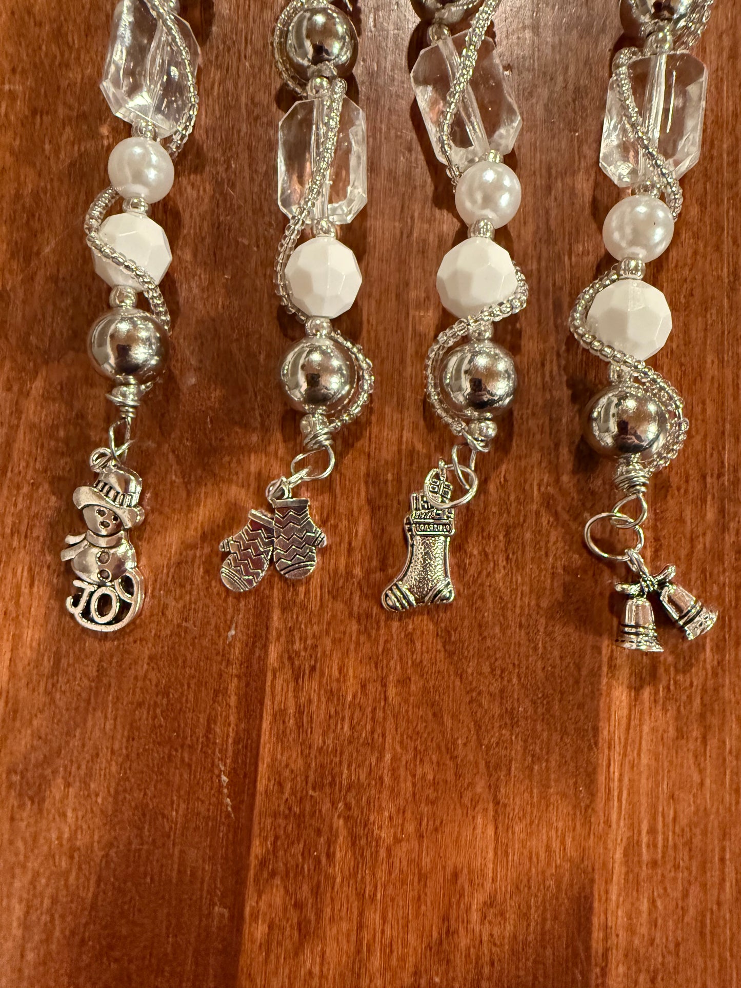 Clear - Silver Beaded Christmas Tree Ornament