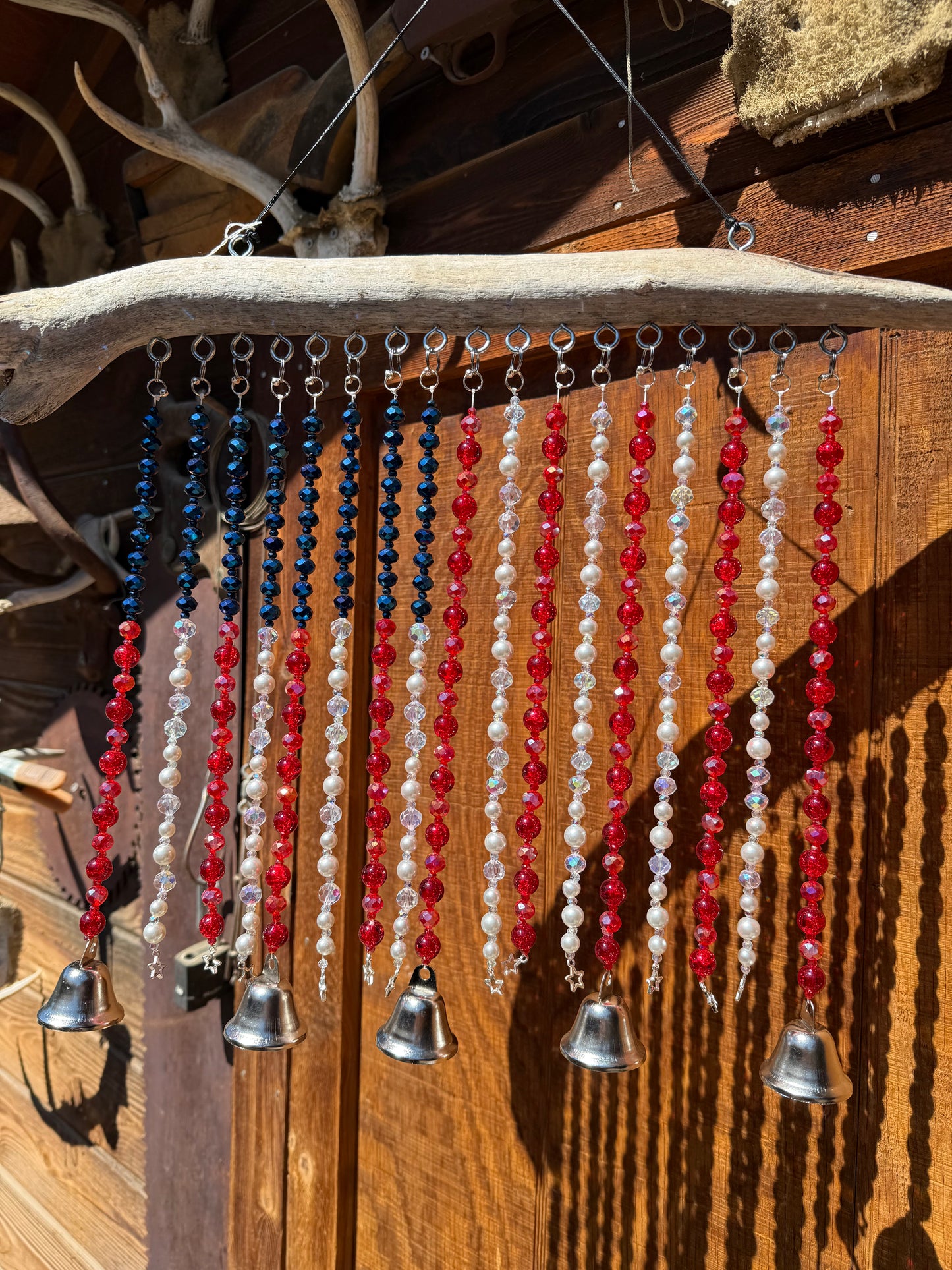 Glass Bead Driftwood American Flag Suncatcher / Wind Chime - large