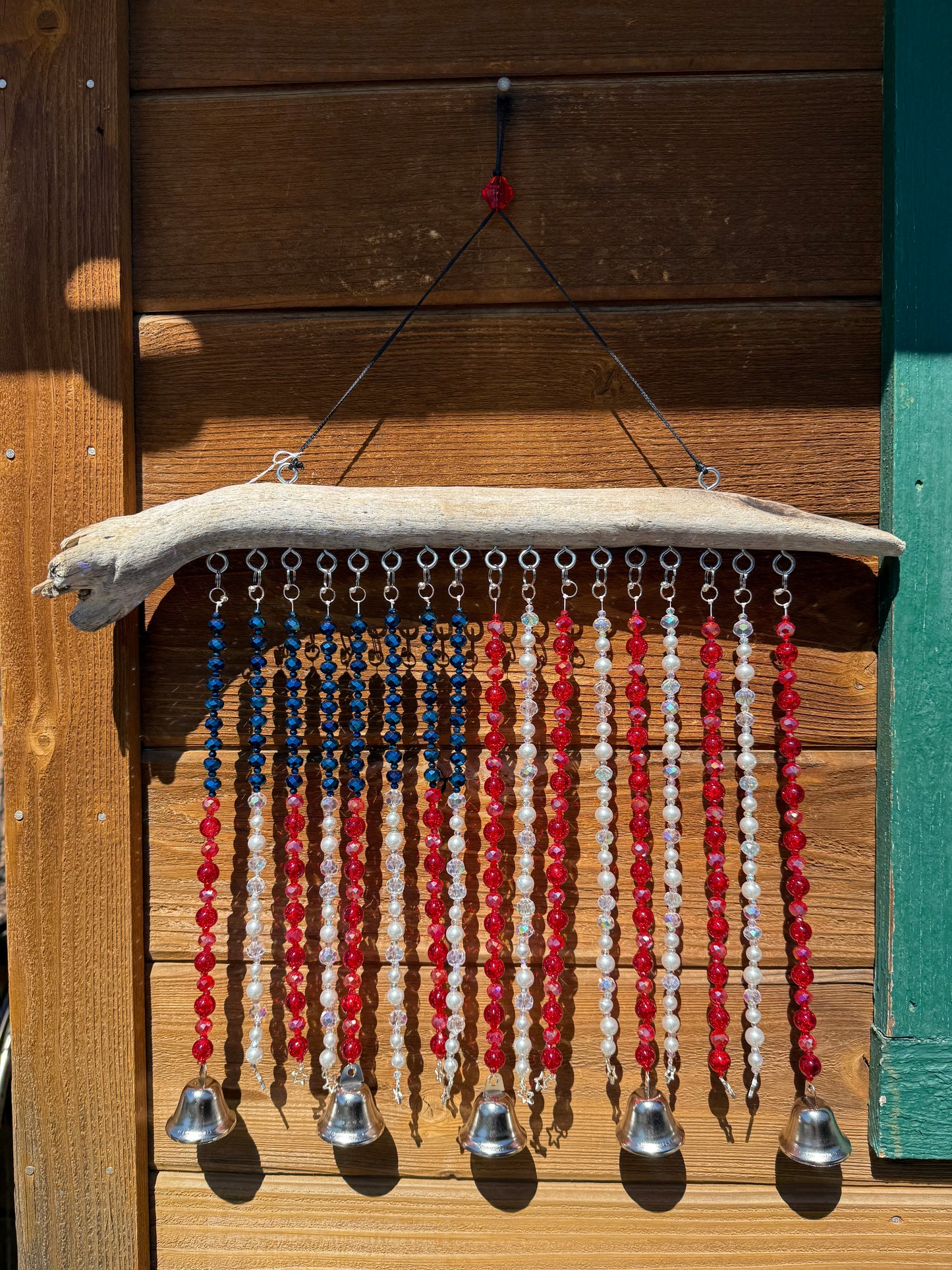 Glass Bead Driftwood American Flag Suncatcher / Wind Chime - large