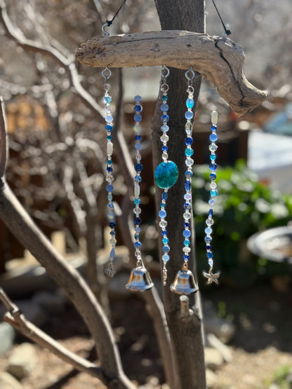 Blue Glass and Driftwood Wind Chime / Suncatcher