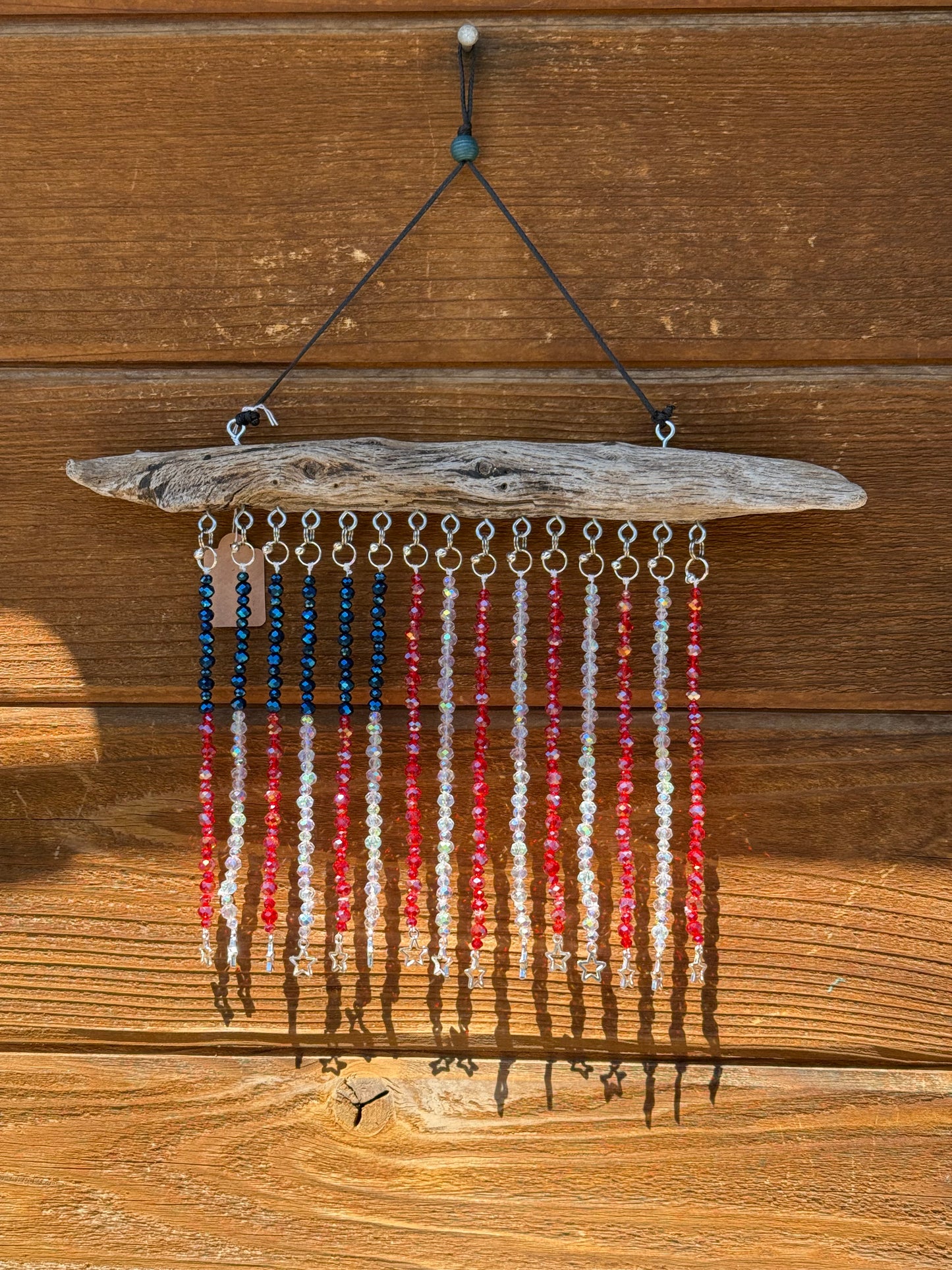 American Flag Glass Bead Driftwood Suncatcher - Medium 2